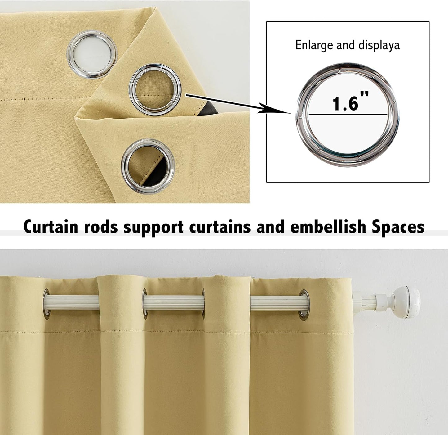 Anytime 100% Blackout Curtain Set, Thermal Insulated & Energy Efficiency Window Draperies for Guest Room, Full Shading Panels for Shift Worker and Light Sleepers（Beige, 2 Panels, 37W x 84L）