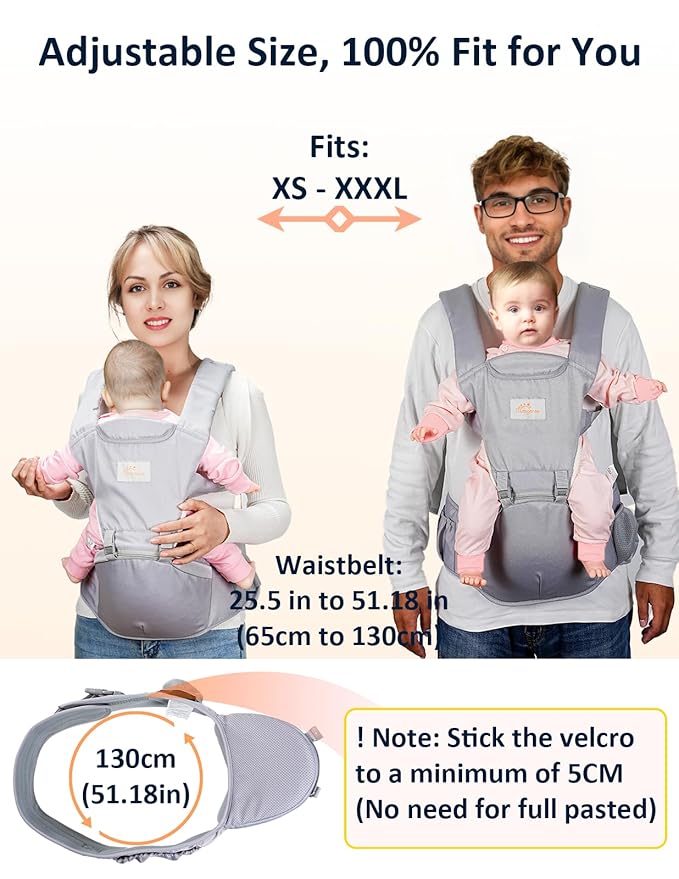 Baby Carrier Newborn to Toddler, 6-in-1 Front and Back Baby Hip Carrier One Size Fits All Adjustable Toddler Carrier Hip Carrier for Baby with Hip Seat Adapt to Newborn, Infant & Toddler