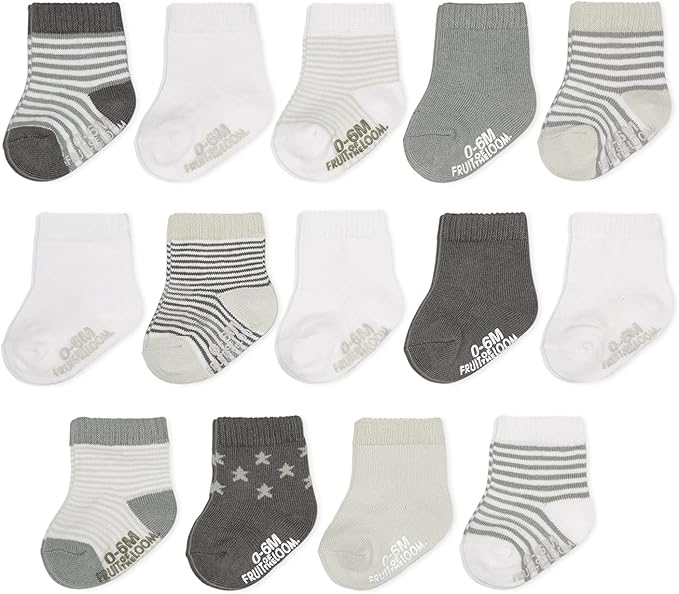 Fruit of the Loom Baby 14-Pack Grow & Fit Flex Zones Cotton Stretch Socks - Unisex, Girls, Boys