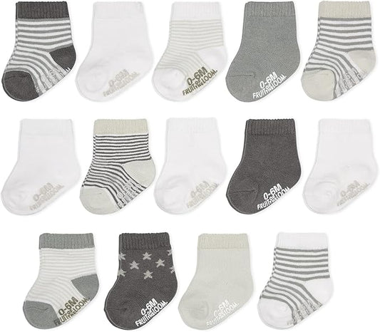 Fruit of the Loom Baby 14-Pack Grow & Fit Flex Zones Cotton Stretch Socks - Unisex, Girls, Boys