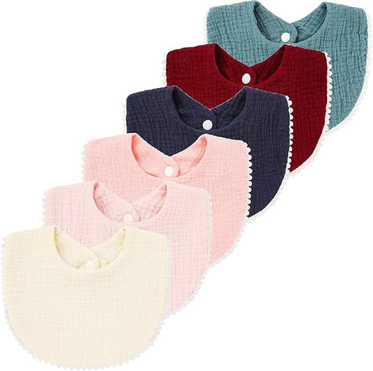 Nishine 6 PACK Muslin Baby Drooling Bibs for Unisex Boys Girls Cotton Absorbent Feedig Teething Bandana Drool Bibs Scarf Bibs