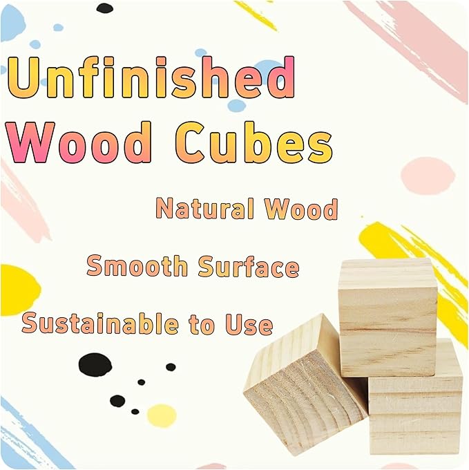 8Pcs 5cm Unfinished Wood Cubes, 2” Natural Square Wooden Blocks for Math Counting, Crafts, and DIY Projects