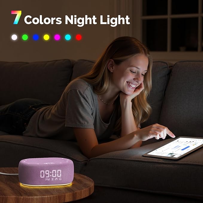 1Mii White Noise Sound Machine for Sleep, Pink Noise Machines for Baby Adults Sleeping, 18 Soothing Sounds with 7-Color Night Light, Timer, Alarm Clock, 16 Volume Levels, Remote App Control - Purple
