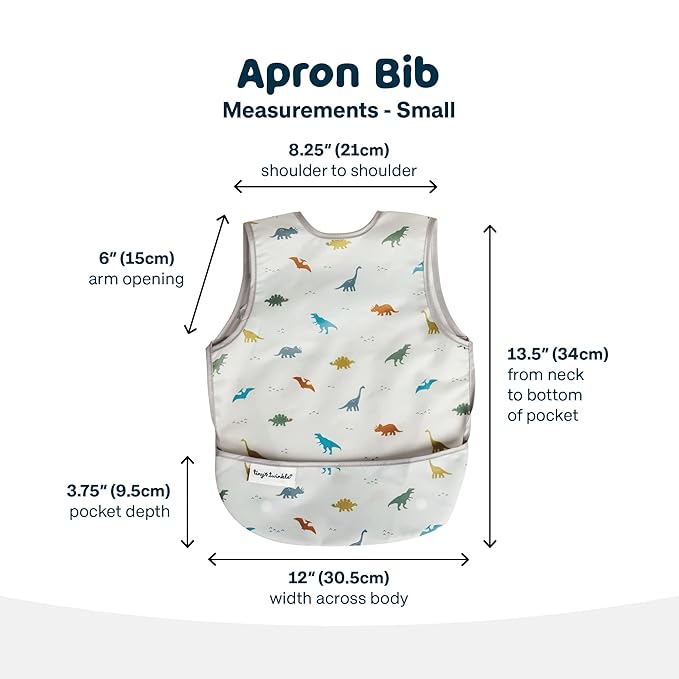 Tiny Twinkle Short Sleeve Apron Baby & Toddler Bib for Boys – Waterproof, Mess-Proof Bibs for Eating & Feeding, Machine Washable, Perfect Holiday Gift (Dinosaur, 6–24M)