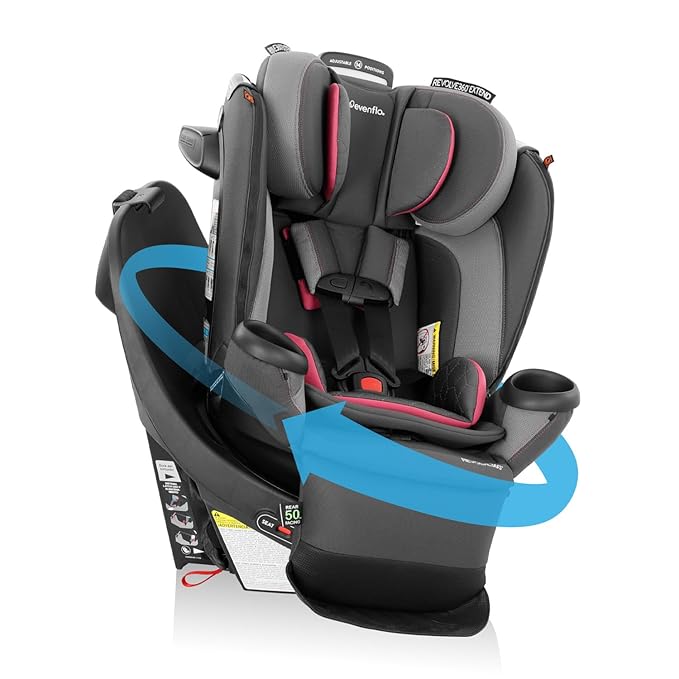 Evenflo Revolve360 Extend Convertible Car Seat with 360 Degree Rotation, Extended Rear-Facing, Forward-Facing, Booster Mode, and Secure Latch Install, Rowe Pink