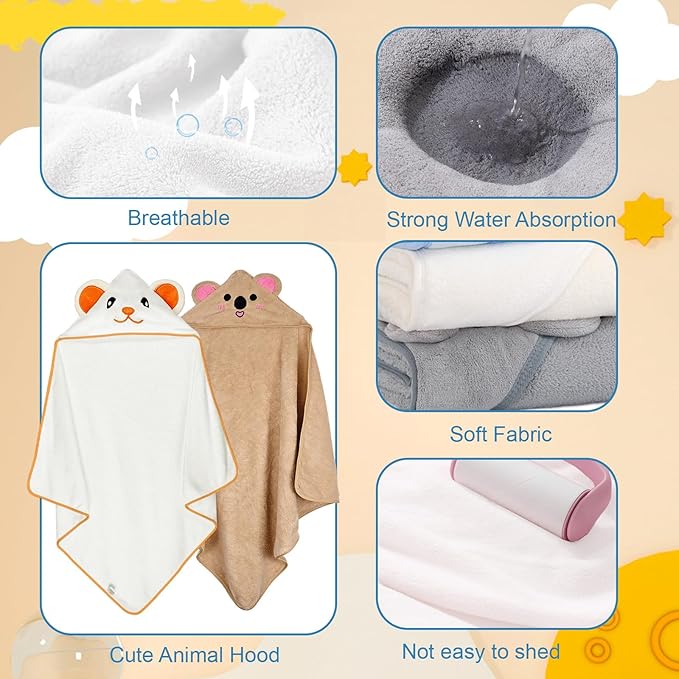 Baby Bath Towels 2 Pack Toddler Towels with Hooded, Soft Thick Hooded Baby Towels, Natural Baby Stuff Towel with Hood for Boy and Girl