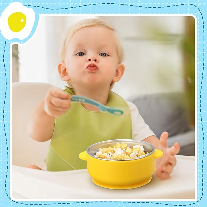Nuogo 6 Pcs Stainless Steel Baby Bowls with Removable Silicone Shell 304 Toddler Bowls Kids Anti Scald Snack Container for Food Feeding, Dishwasher Safe(Blue Series Color,Suction-a)