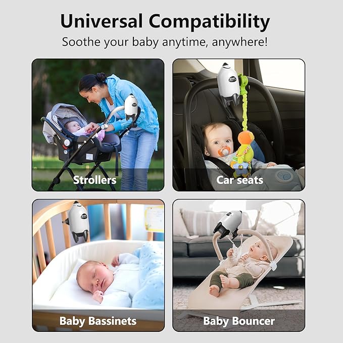 QNHMPW Baby Rocker, Portable Baby Bouncer Gently Rocks Any Stroller or Pram, Baby Vibrating Soother Adjustable Speed and USB Rechargeable, Baby Sleep Aid Newborn Essentials Must Haves Gifts