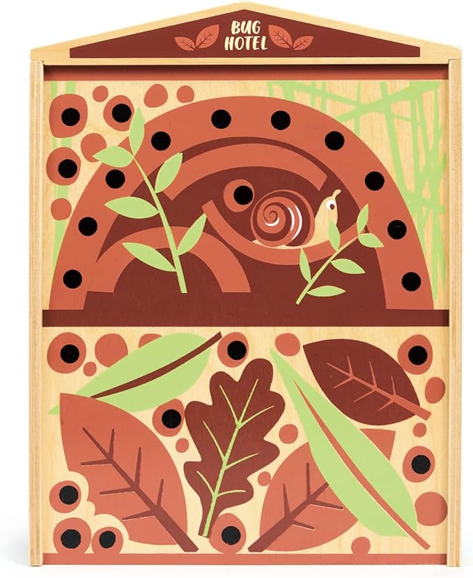 Tender Leaf Toys - The Bug Hotel - 13 Wood Garden Bugs with Shelving Unit and Front Panel - Made for Little Hands - Open-Ended Nature Play - Science Learning Toy for Boys and Girls - Age 3+