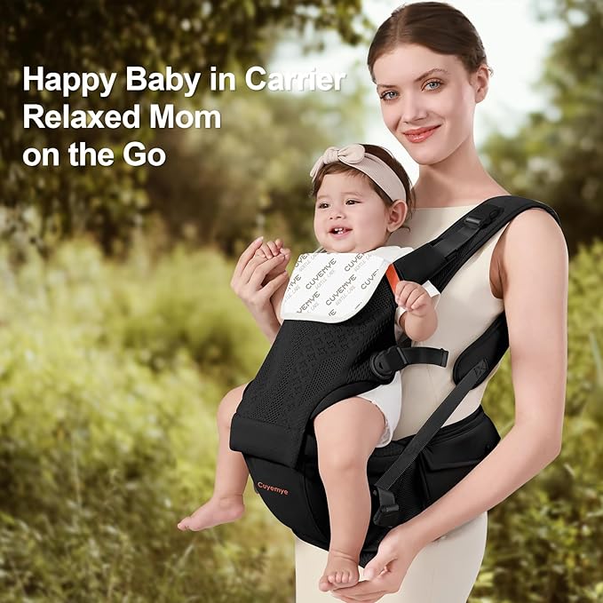 Baby Carrier with Hip Seat, 2-in-1 Forward-Facing Carry for Newborn to Toddler，Knob Design - Precision Adjustment，All Seasons Holder Infant Carriers Fits Waist Sizes up to 45 Inches (Black)