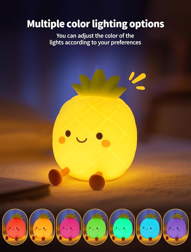 Pineapple Night Light for Kids, Nursery Night Light, Bedside Touch Lamp, Cute Silicone Nightlight for Baby Toddler, 3 Level Dimmable Soft Night Lamp Gift for Bedroom Kids Room Decor