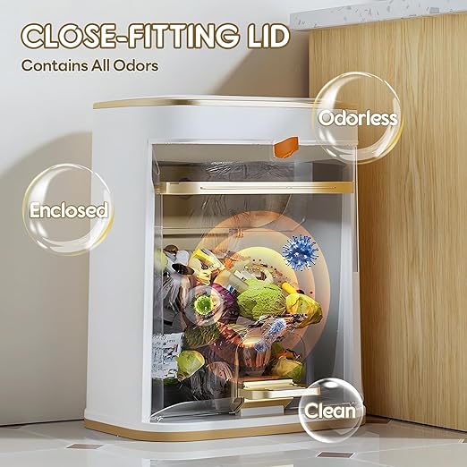 Bathroom Trash Can with Lid, 3 Gallon Gold Garbage Can, Small Trash Bin with Press top Lid and Pedal, Narrow White TrashCan Waste Basket for Bedroom, Living Room,Office,Plastic Dog Proof Trash Can