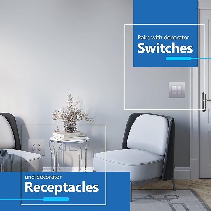 LIDER Matte Finish Decorator Switch Cover, Screwless Wall Plate, Mid-Size 2-Gang 4.88" x 4.92", Unbreakable Polycarbonate Thermoplastic, UL Listed, LSWP-32M-SV, Silver