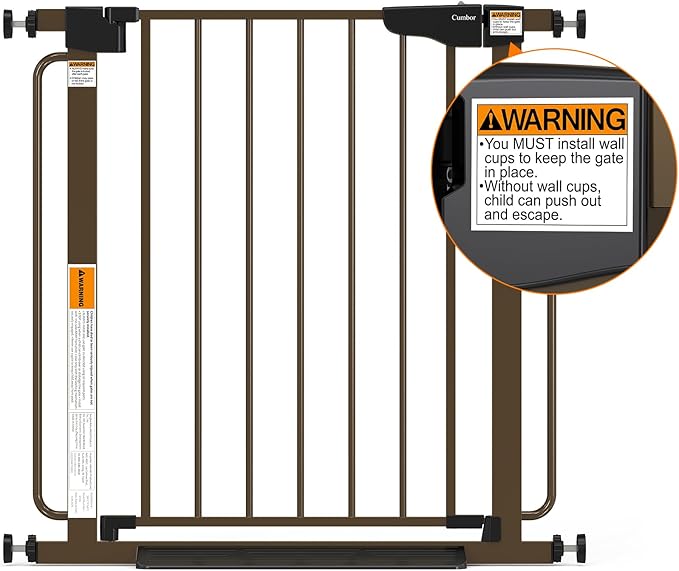 Cumbor 29.7-57" Extra Wide Baby Gate for Stairs, Mom's Choice Awards Winner-Dog Gate for Doorways, Pressure Mounted Walk Through Safety Child Gate for Kids Toddler, Tall Pet Puppy Fence Gate, Brown