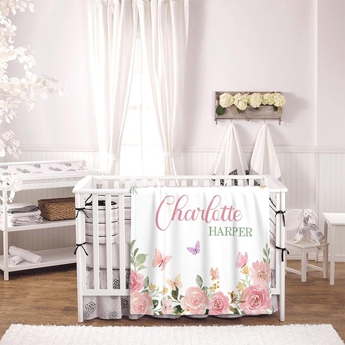 Personalized Baby Blankets for Girls Women Custom Baby Blanket with Name for Kids Toddlers Adult Soft Fleece Bed Throw Blanket for Newborn Customized Baby Girl Gifts for Birthday Baby Shower