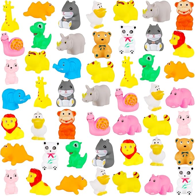 Chivao 50 Pcs Baby Bath Toys Bulk Infant Water Float Squeak Rubber Bathtub Pool Toy for Toddlers Kids Baby Shower Party Favors Birthday Gifts, Ocean Animals, Random Style(Jungle Style)