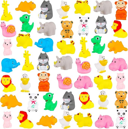 Chivao 50 Pcs Baby Bath Toys Bulk Infant Water Float Squeak Rubber Bathtub Pool Toy for Toddlers Kids Baby Shower Party Favors Birthday Gifts, Ocean Animals, Random Style(Jungle Style)
