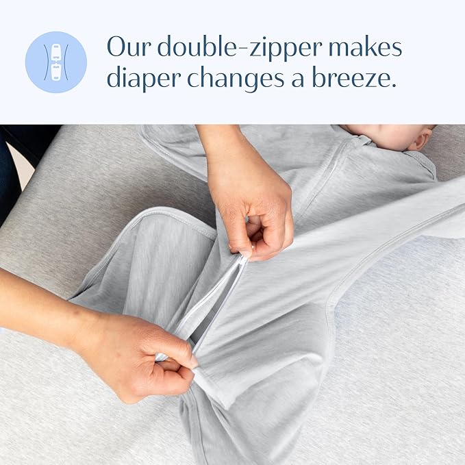 SleepingBaby Zipadee-Zip Transition Swaddle - Cozy Baby Swaddling Blanket with Zipper Convenience - Roomy Wearable Blanket for Easy Diaper Changes - 6-12 Month - Recharge Silver Heather