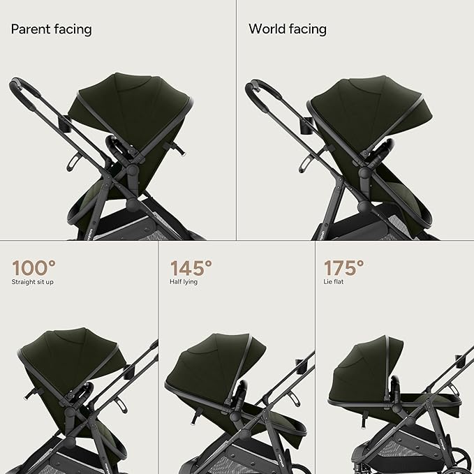 Mompush Wiz 2 in 1 Baby Stroller with Bassinet Mode, Convertible Infant Stroller for Newborn and Toddler with Reversible Seat and Large UPF 50+ Canopy