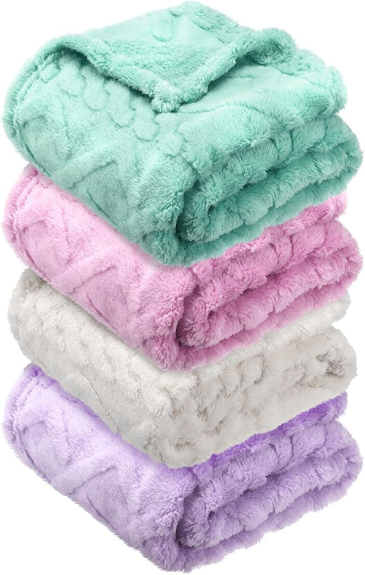 VitalCozy 4 Pcs Fluffy Baby Blanket Fleece 30" x 40" 3D for Boys Nursery Little Girl Infant or Newborn Receiving Swaddling Blankets(Light Color)