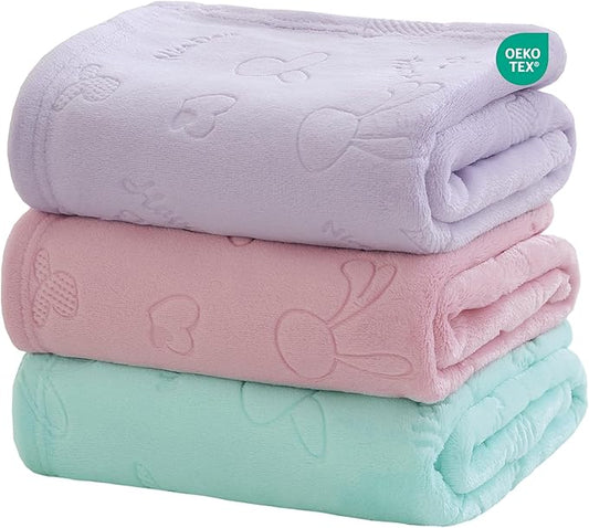 Soft Cozy Fleece Baby Blanket Animal Pattern Fluffy Plush Receiving Blanket for Newborn Infant Toddler, Warm Crib Stroller Blanket for Boys Girls, 30"x40",3 Piece