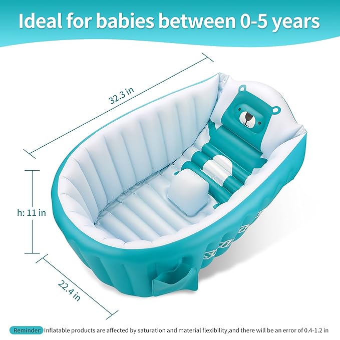 Inflatable Baby Bath Tub Portable Foldable Travel Mini Swimming Pool Helps Infants to Toddler Tub (Blue)