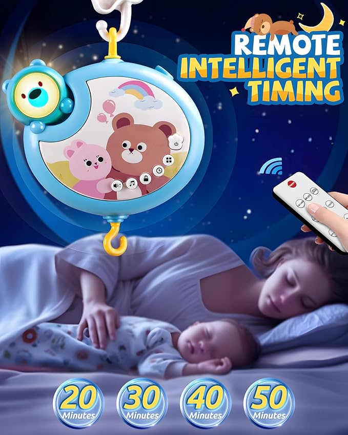 Crib Mobile With Music And Lights, Mobiles For Cribs, Baby Mobile Arm Toys Hanging For Bassinets Girls Boys, Nursery Musical Space Portable Infant Mobiles Clip On Pack And Play Hanger 0-6 Months