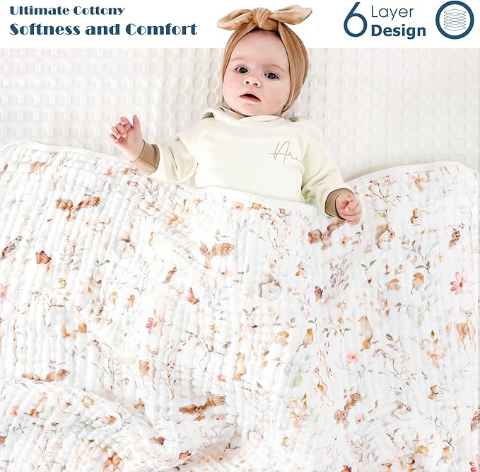 GRSSDER Ultra Soft Absorbent Muslin Cotton Baby Hooded Towel 2 Pack with Original Patterns, Extra Large Size 35"x 35" Swaddle Wrap for Newborn Infant and Toddler