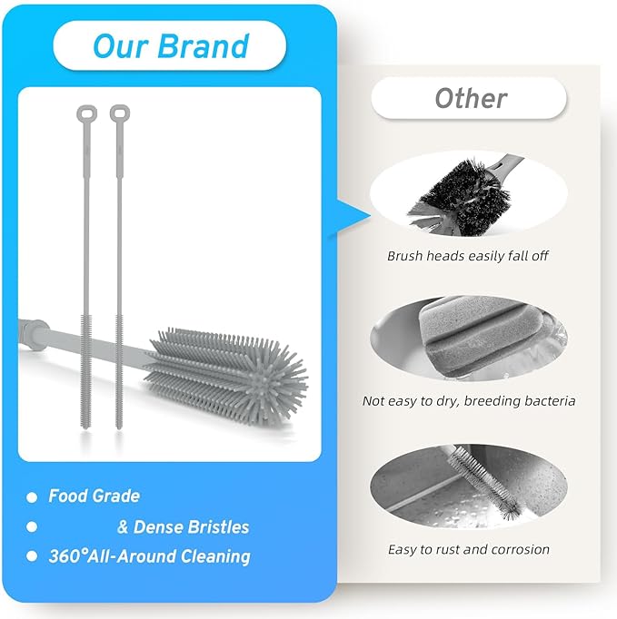 Silicone Bottle Brush Set with Straw Cleaner Brushes, Multi-Purpose Bottle and Jar Cleaner, Easy to Use and Dry, Heat Resistant Sturdy