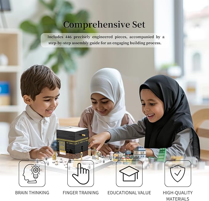Islamic Mosque Kaaba Architectural Model Building Block Sets Muslim Bricks Toy hajj kit eid Gifts for Kids Adult 446 Pieces