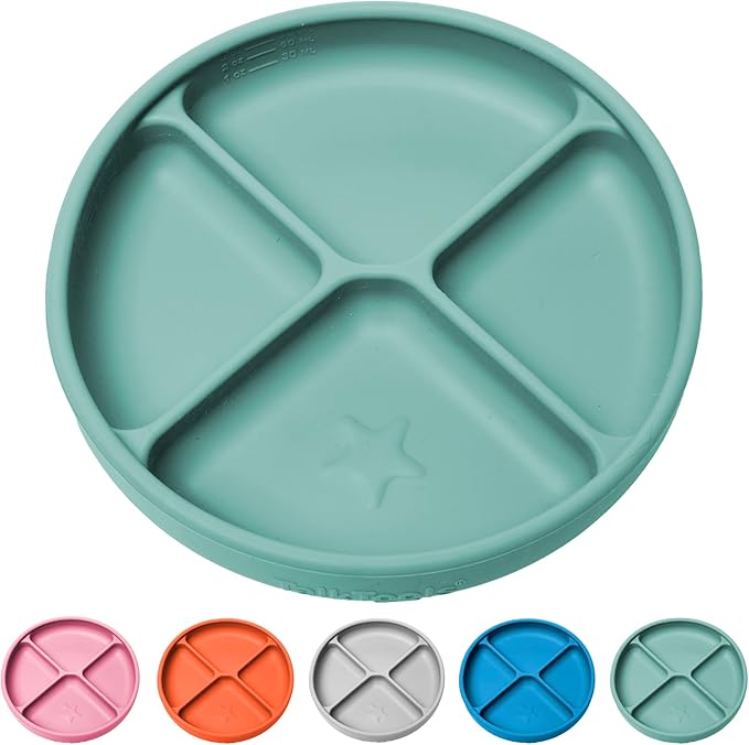 TalkTools Itsy Plate Must-Have Silicone Baby Plates with Suction | Non-Toxic Toddler Feeding Plate | Divided Portion | BPA-Free, Easy-Clean, Travel-Friendly Baby Dishware - Made in USA (Sage)