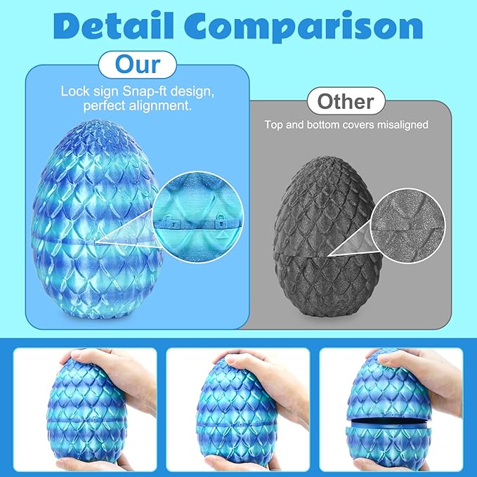 Large Dragon Eggs with Dragon Inside, 3D Printed Surprise Funny Gifts for Kids, Articulated Dragon Fidget Toys for Adults, Executive Desk Toys Office Room Décor (Sky Blue Ombre)