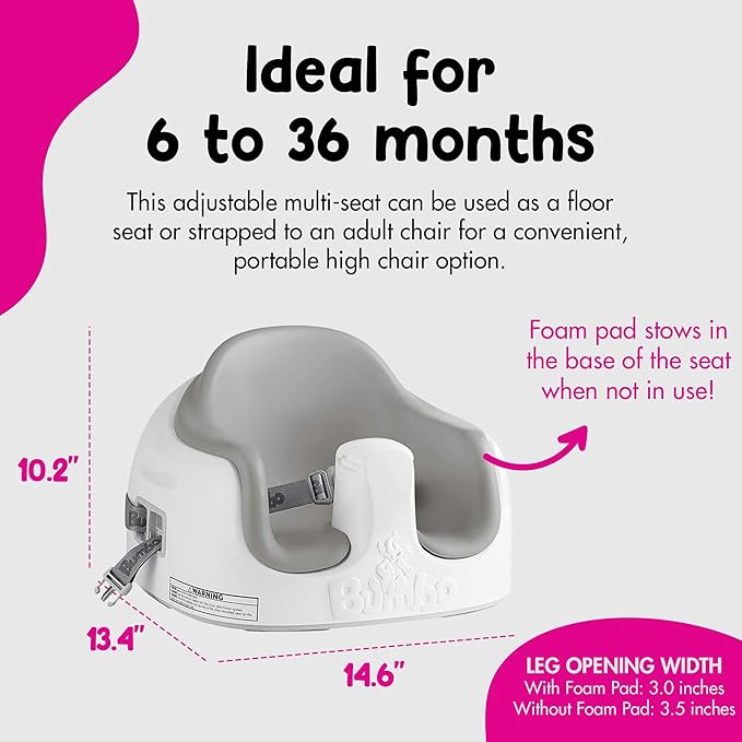 Bumbo 3-in-1 Multi-Seat for 6 to 36 Months, Travel Baby Feeding & Play Floor Seat, All-in-One Portable Booster with Tray & Toddler High Chair, Cool Grey