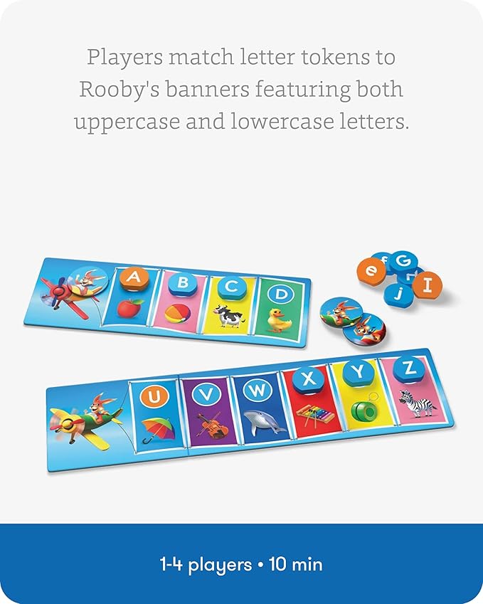 SimplyFun Rooby’s ABC’s - Pre-K Alphabet Game - Letter Recognition Game for Kids - Learn Both Uppercase and Lowercase Letters - 1 to 4 Players, Ages 3 & Up