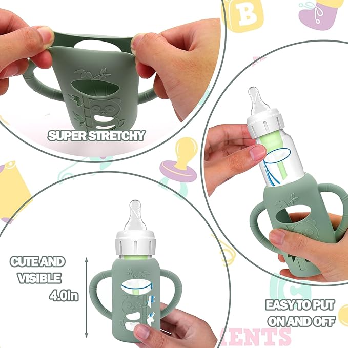 3 Pack Silicone Sleeves for Dr. Brown's Glass Baby Bottles - Drop Protection Baby Bottle Sleeves,Compatible with Dr. Brown's Newborn Glass Bottles,with Silicone Handles,4 oz