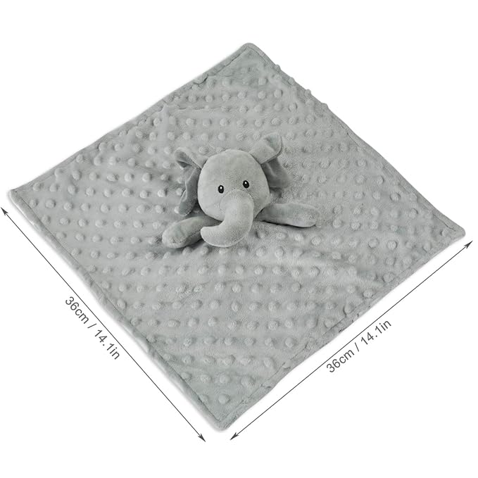 BORITAR Elephant Baby Security Blanket Soft Minky Dot Fabric Lovey Blanket with Lovely Animal Pattern Backing, Stuffed Plush Cuddle Newborn Blankie 14 Inch