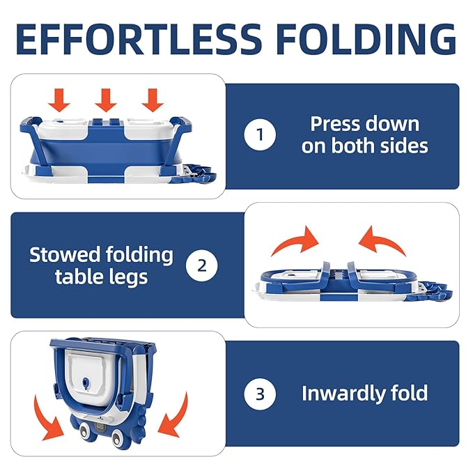 Collapsible Baby Bathtub for Newborns to Toddler with Real-time Temp Monitor & Floating Cushion,Portable Travel Tub for 0-36 Month, Foldable Baby Bath Tub for Infants Boy (Blue)