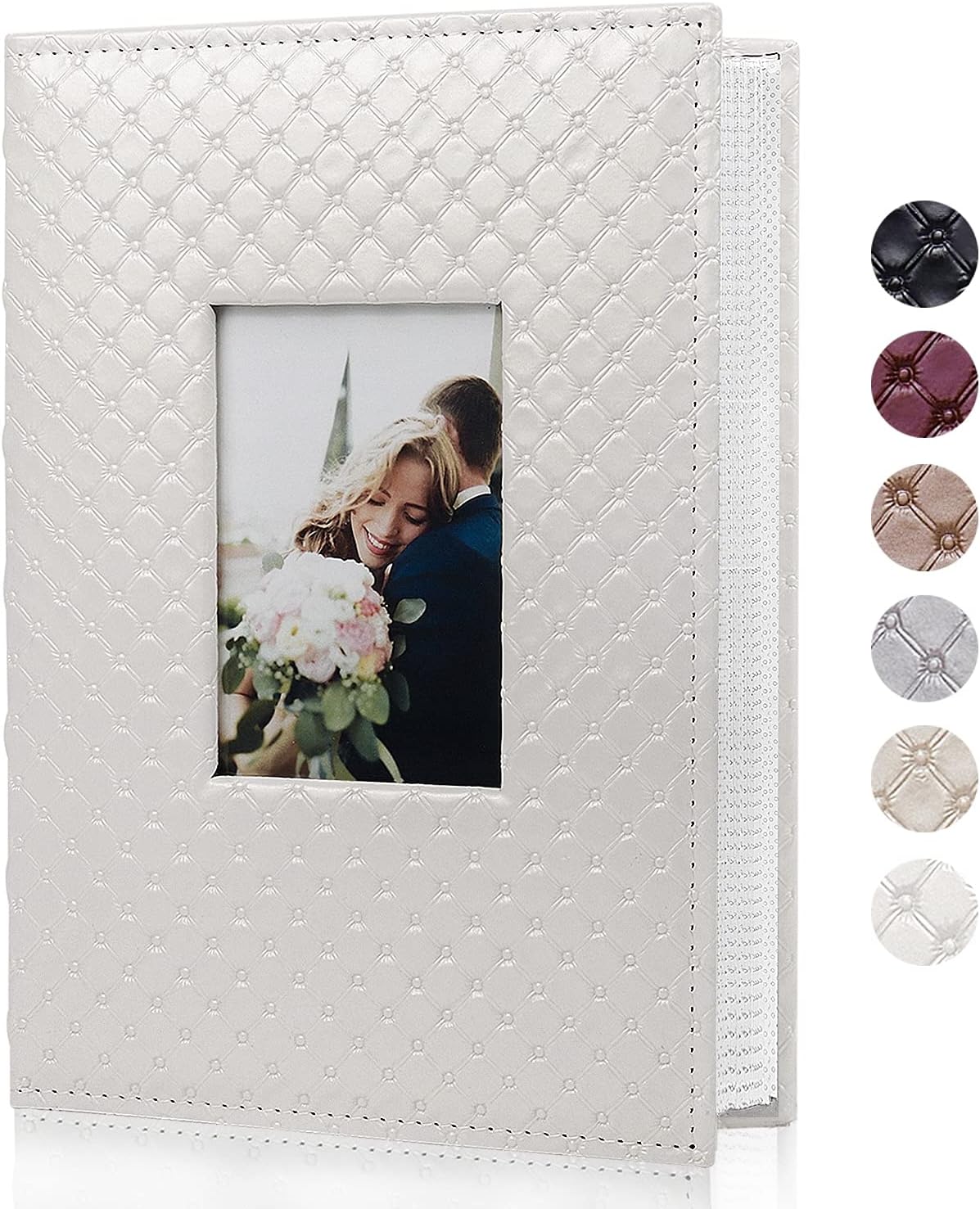 RECUTMS Small Photo Album 4x6 Paper Core Insert Inside Page Picture Album PU Leather Cover 300 Photo Sleeves Boy Girl Family Photo Book Memo Slot Wedding Albums (White)