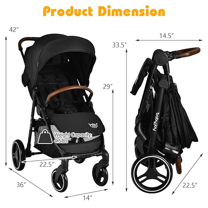 BABY JOY Baby Stroller, High Landscape Infant Carriage Newborn Pushchair with Foot Cover, Cup Holder, 5-Point Harness, Adjustable Backrest & Canopy, Suspension Wheels, Easy One-Hand Fold (Black)