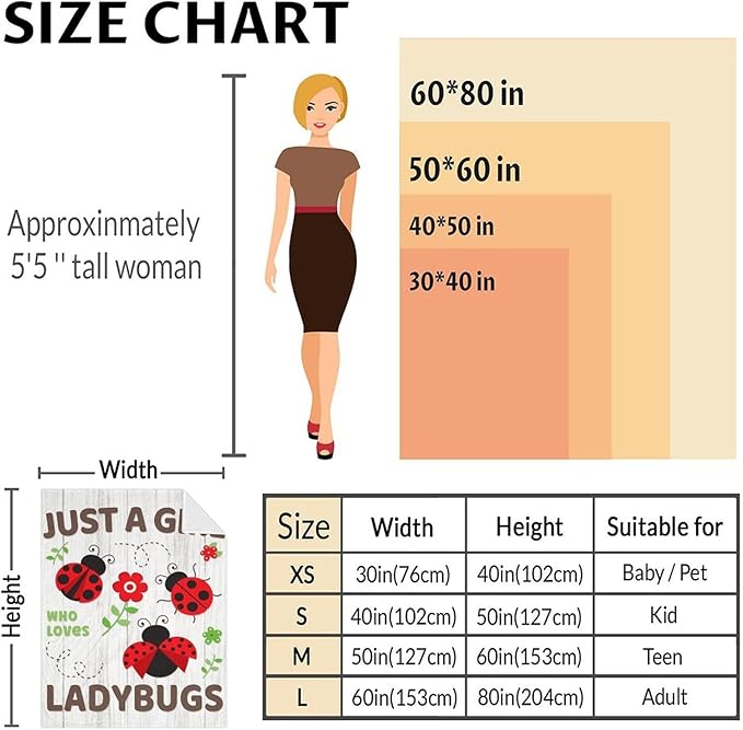 Ladybug Gifts for Kids - 30 x 40 Inches Cute Lady Bug Blanket for Girls - Grey Plush Warm Decor for Crib, Lap