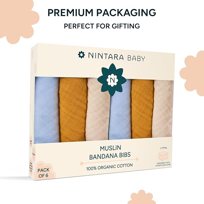 Bandana Bibs - 100% Organic Premium Muslin Cotton, 7-Layers for Drooling, Teething, Feeding