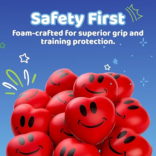 Neliblu Heart Stress Balls - Valentines Day Red Hearts 3" Smile Face Squeeze Hearts Shape Stress Ball - Fun Party Favors for Kids and Adults, 2 Dozen - Heart Shape Mini Foam Balls