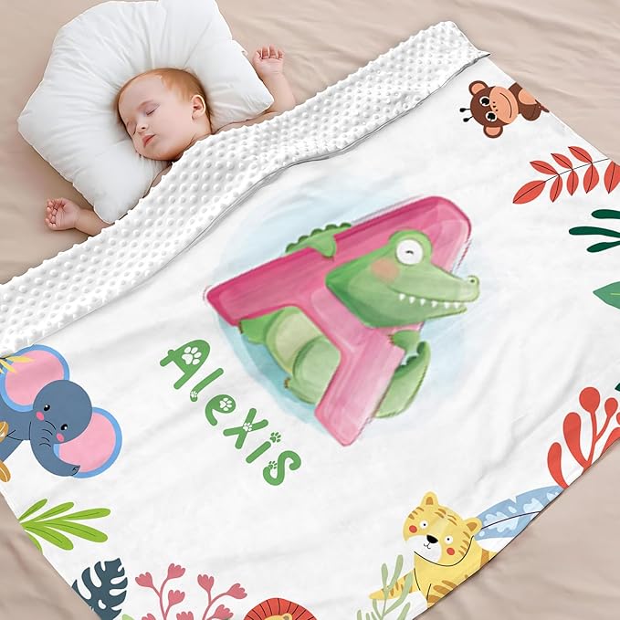 Personalized Baby Blankets for Girls & Boys - Super Soft Easter Blanket with Thick Double-Layer Dotted Backing, Personalized Baby Gifts for Baby Shower from Grandma (Green, Customize Now)