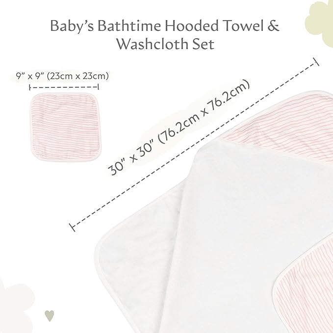 Bamboo Viscose Baby Hooded Towel & Washcloth Set for Babies and Toddlers, Soft & Absorbent, 70% Viscose from Bamboo, 30% Cotton Muslin - Imported (Pink)
