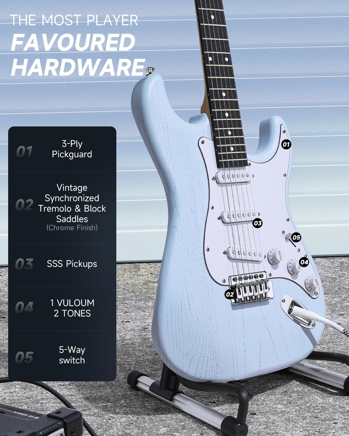 DONNER DST-80 Electric Guitar 39” Beginner Electric Guitar Kit with Amp, Classic SSS Pickup Complete with Gig Bag, Tuner, Capo, Strap, Picks, and Free Online Lessons