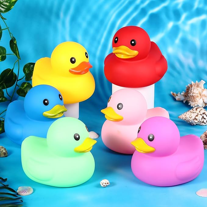 Deekin 6 Pcs 5 Inch Multicolor Large Rubber Duck Assortment Toy Duckies Bulk Gaint Squeak Rubber Duckies for Kid Baby Bath Shower Pool Classroom Summer Beach Activity