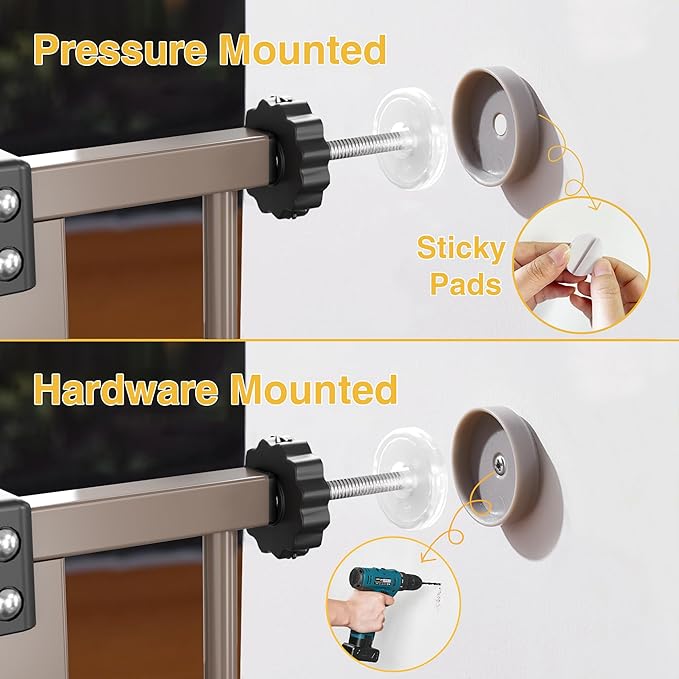 InnoTruth 29.5–40.75" Baby Gate for Stairs, 30" Tall Dog Gates for Doorways & Hallways, Safety Gate for Kids & Pets, Pressure-Mounted Walk-Through with Dual Lock & 2-Way Swing, Brown