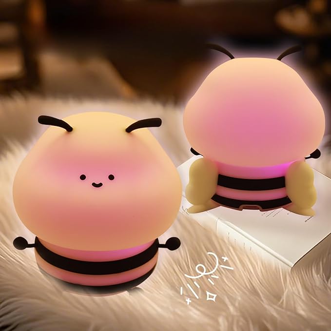 Bee Night Light For Kids, Squishy Lamp, Animal Night Light, 3 Levels Of Brightness,Kids Lamp Color Changing,7colors Kawaii Touch Lamps For Bedroom, portable Light, Nursery Nightlight, Baby Gifts