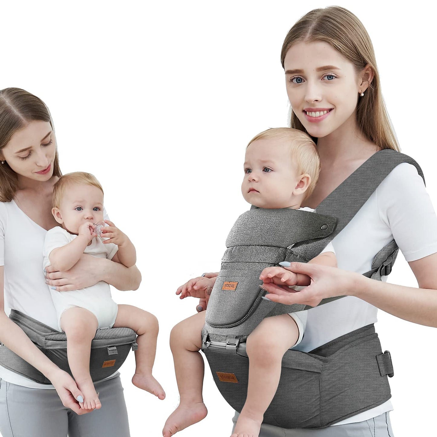 Baby Carrier with Hip Seat, Baby Carrier Newborn to Toddler, 6-in-1 Ways to Carry, All Seasons, Adjustable Baby Holder Carrier for Breastfeeding(Grey)