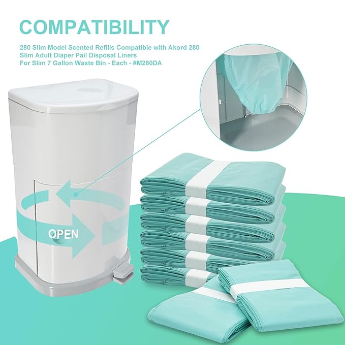 Diaper Pail Liner Refills Bags Compatible with Janibell Akord 330 Series Adult Diaper System, Green, Lightly Scented, 8 Count